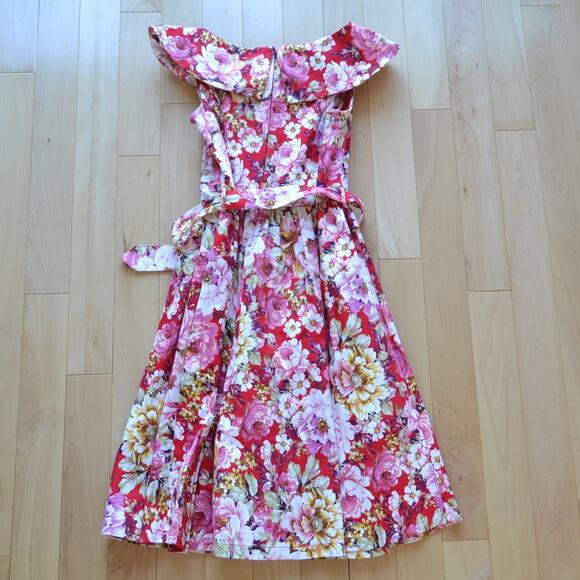 Lindy Bop Fit and Flare Midi Dress Red Floral Size L - Picture 4 of 4